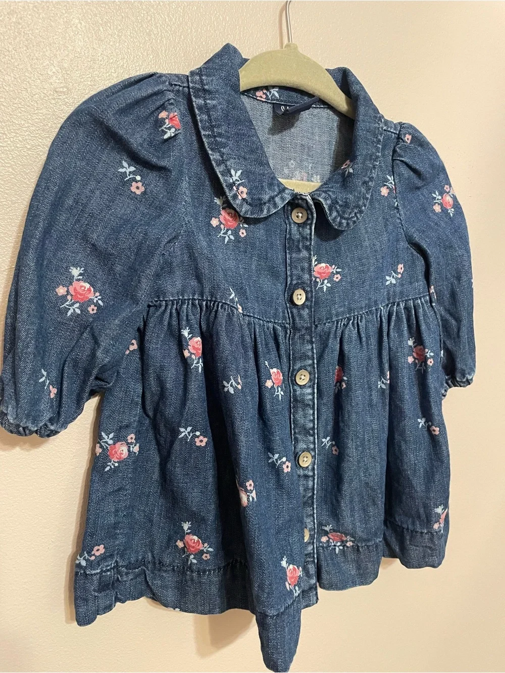 baby GAP Denim Dress with Pink Floral Print